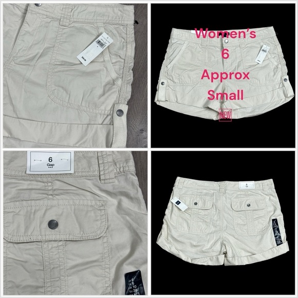 Women’s Gap 6 Small Shorts Chino Khakis Beige Bermuda Rolled Hem Snap Pocket NWT - Picture 1 of 11